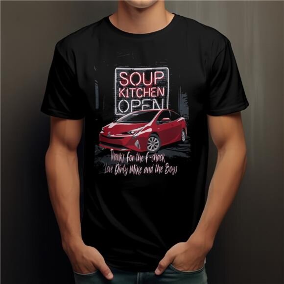 The Other Guys Movie Soup Kitchen Dirty Mike and the Boys T-shirt Red Prius Fun - Picture 3 of 3